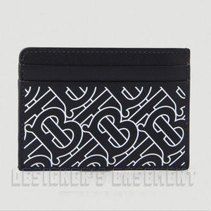 BURBERRY black calf Leather KIER white TB Monogram Outline print card case NWT